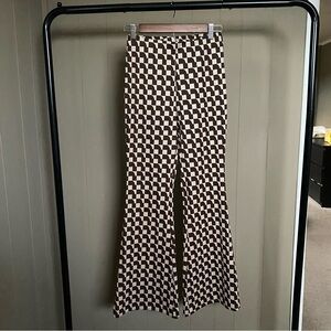 &merci small cream and brown checkered flare pants